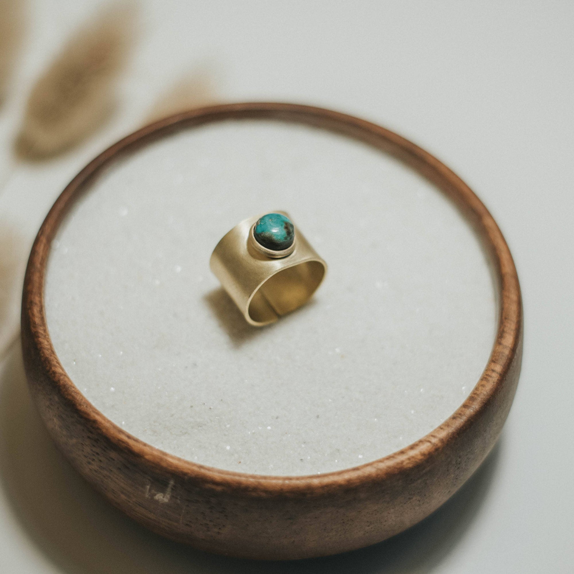 Nile Adjustable Solid Brass Single Stone Ring with Turquoise