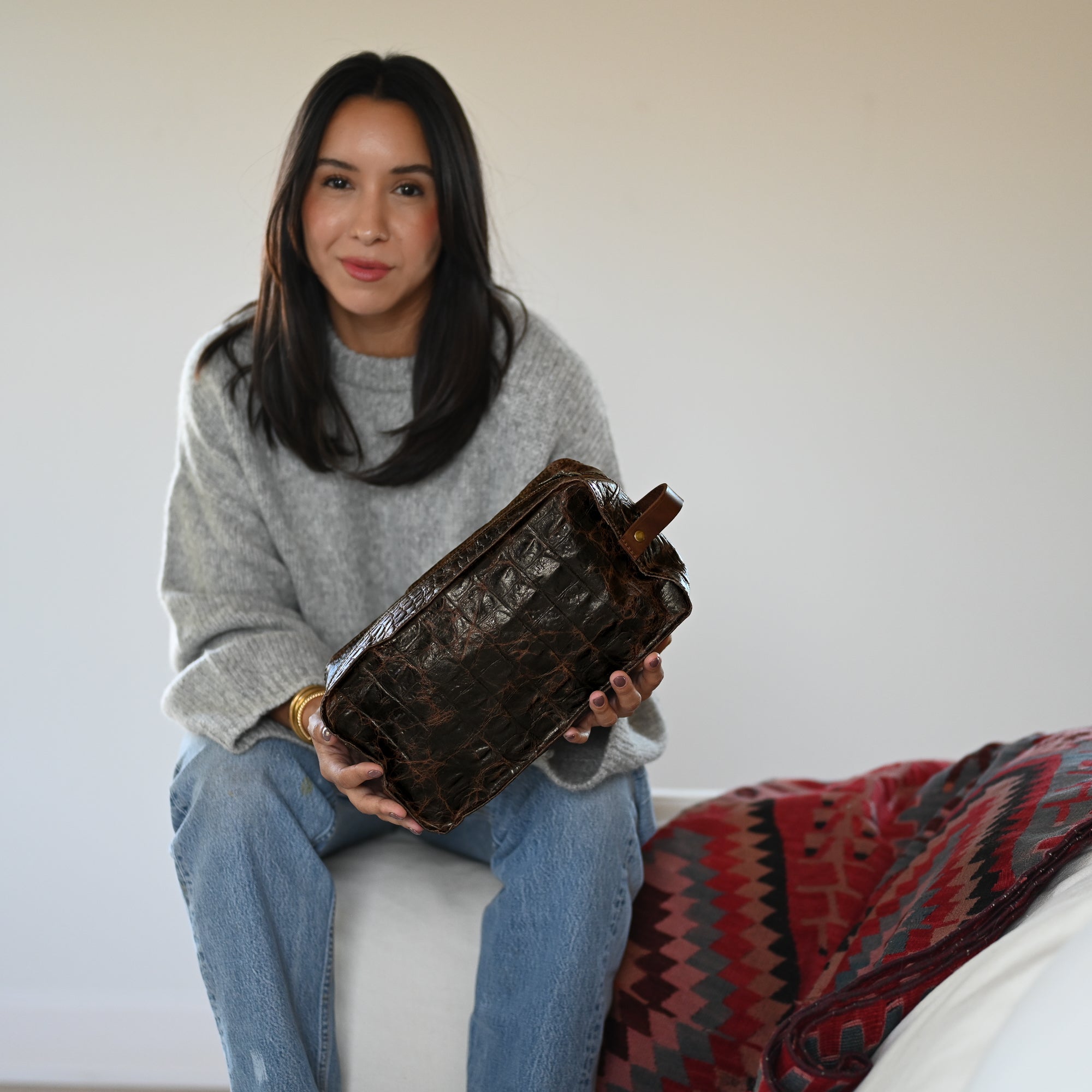 Dopp Kit | Brown Rustic Croc