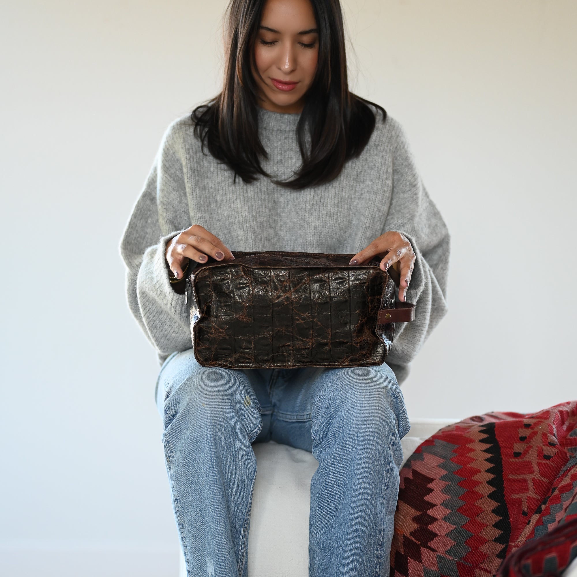 Dopp Kit | Brown Rustic Croc